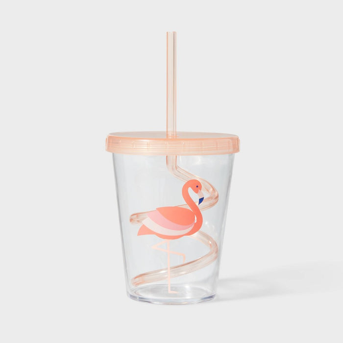 14oz Flamingo Swirly Straw Tumbler Pink - Sun Squad