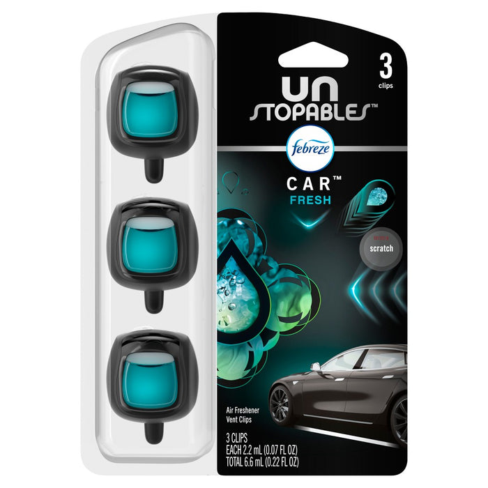Febreze Unstopables Car Odor-Fighting Car Freshener Vent Clip - Fresh - 0.21 fl oz/3pk
