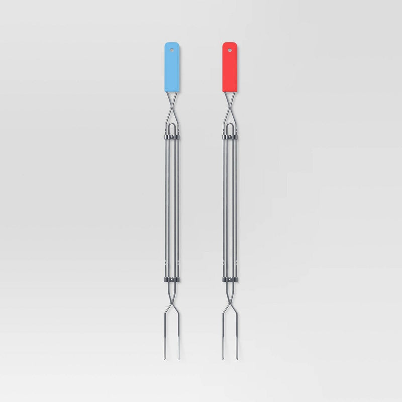 2pc Chromed Steel Extension Forks Grill Tools Red & Blue - Sun Squad: Adjustable, BBQ, Camping (LOCAL PICKUP ONLY)
