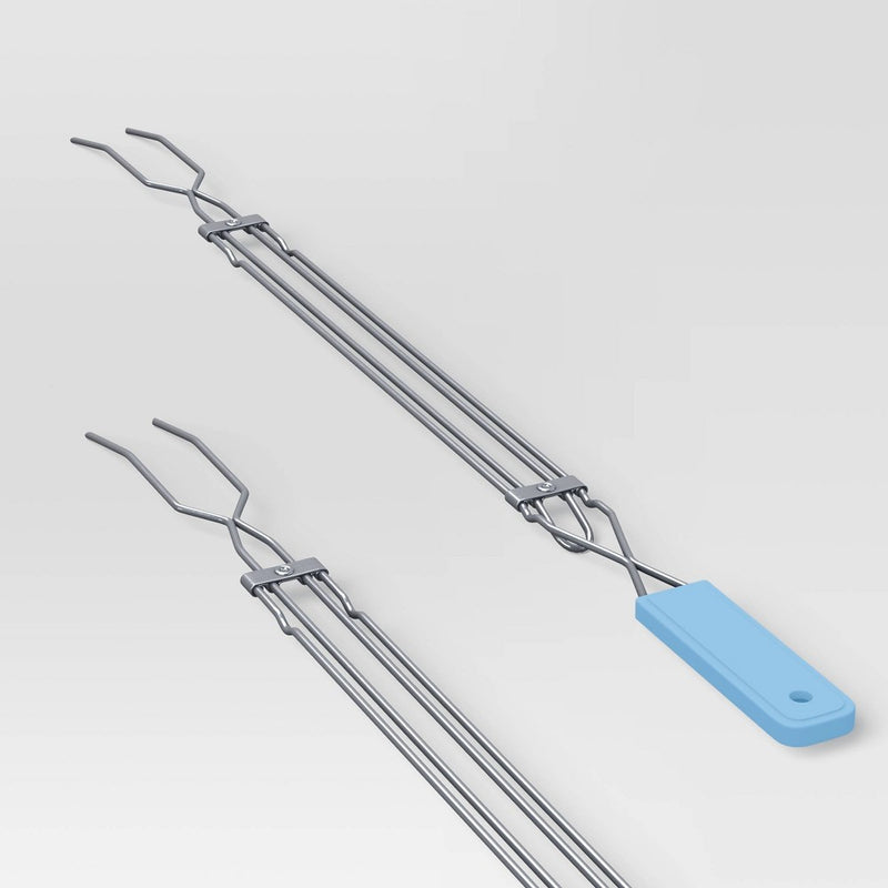 2pc Chromed Steel Extension Forks Grill Tools Red & Blue - Sun Squad: Adjustable, BBQ, Camping (LOCAL PICKUP ONLY)