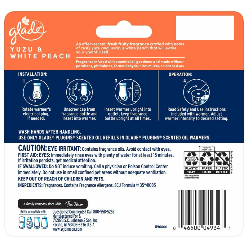 Glade PlugIns Scented Oil Air Freshener Refills White Peach & Yuzu - 3.35 fl oz/5pk