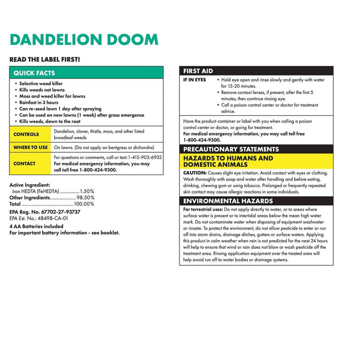 Sunday 32oz Dandelion Doom Herbicide Spot Treatment