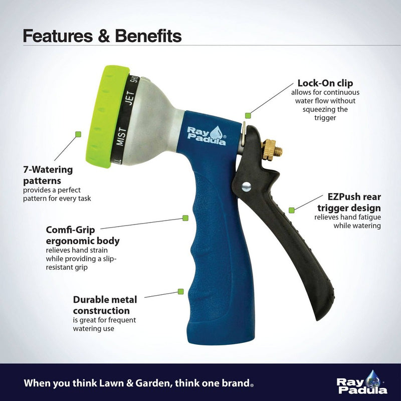 Ray Padula Pattern Rear Trigger Metal Nozzle: 7 Spray Options, Comfi-Grip, EZPush, Leakproof