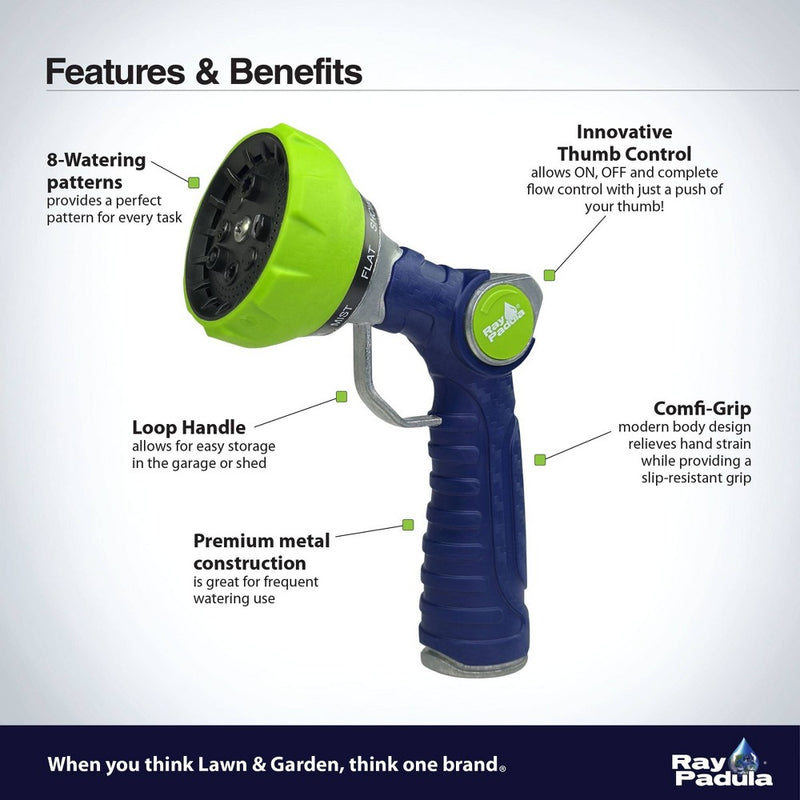 Ray Padula Metal Thumb Control 8-Pat Nozzle with Loop: EZGrip, Leakproof & Weatherproof