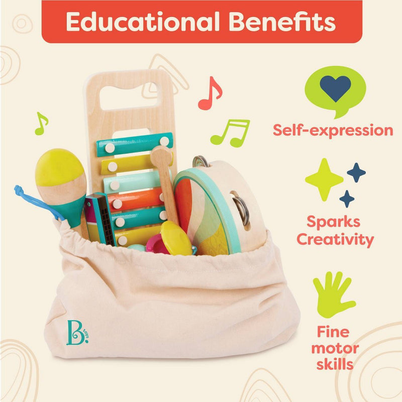 B. toys - Wooden Instrument Set - Xylophone, Tambourine, Harmonica & More