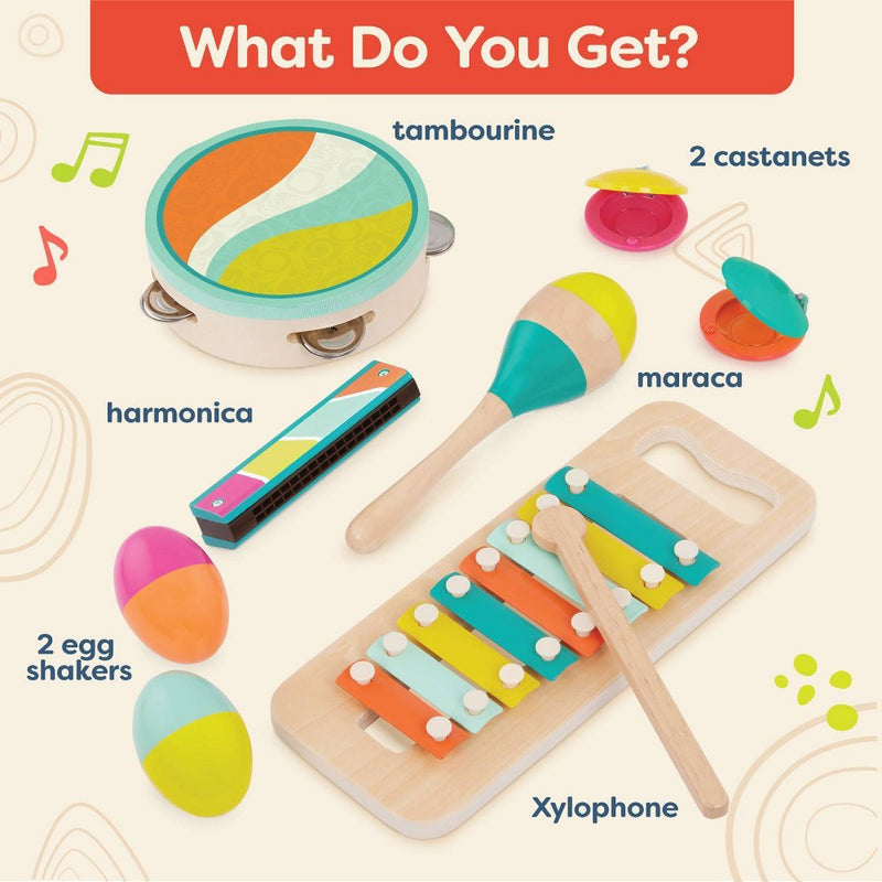 B. toys - Wooden Instrument Set - Xylophone, Tambourine, Harmonica & More