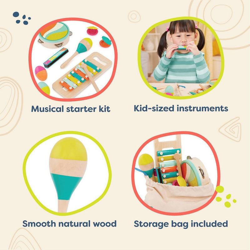B. toys - Wooden Instrument Set - Xylophone, Tambourine, Harmonica & More