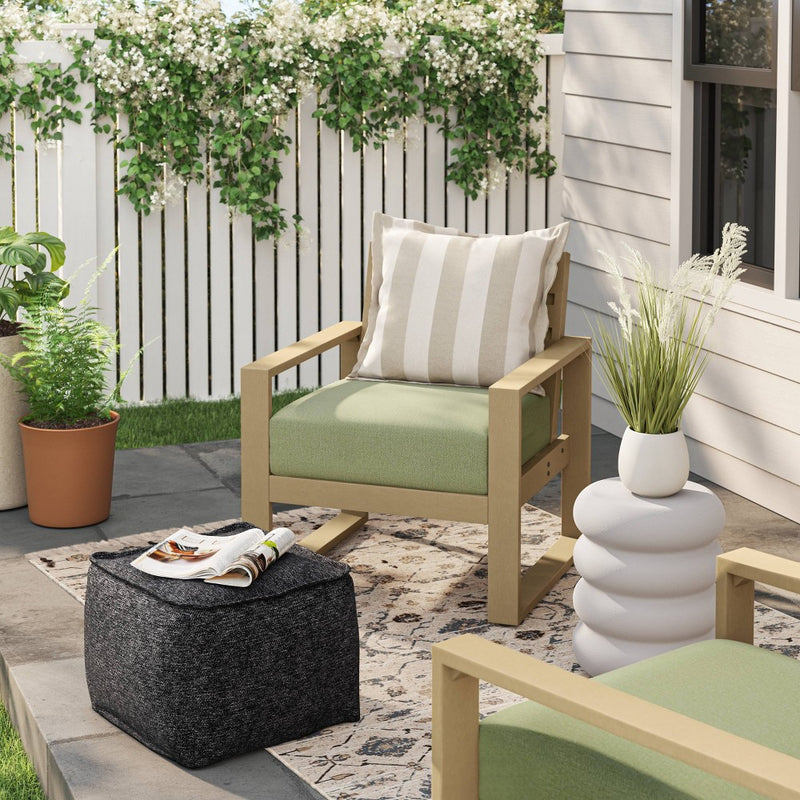 20"x15" Outdoor Patio Pouf Knit Olefin Black - Threshold