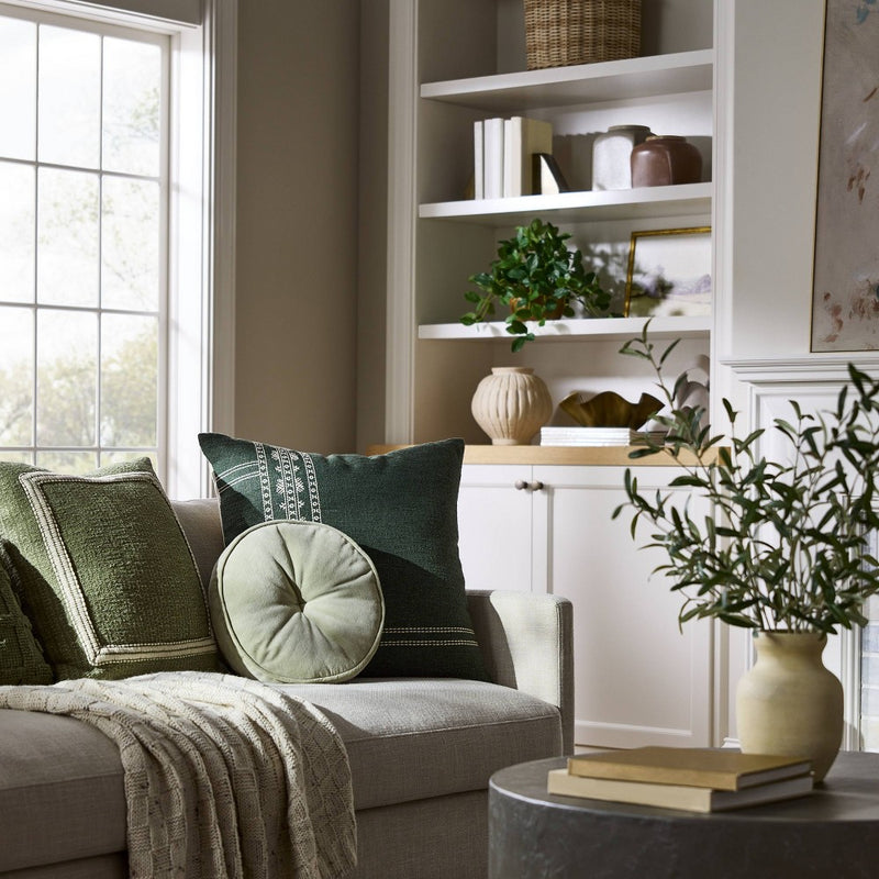 Oversized Embroidered Square Throw Pillow Sage Green/Cream - Threshold designed with Studio McGee (LOCAL PICKUP ONLY)