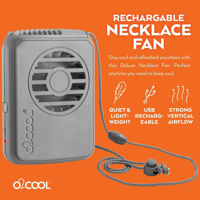 O2COOL 2pk Deluxe Necklace Fans Gray