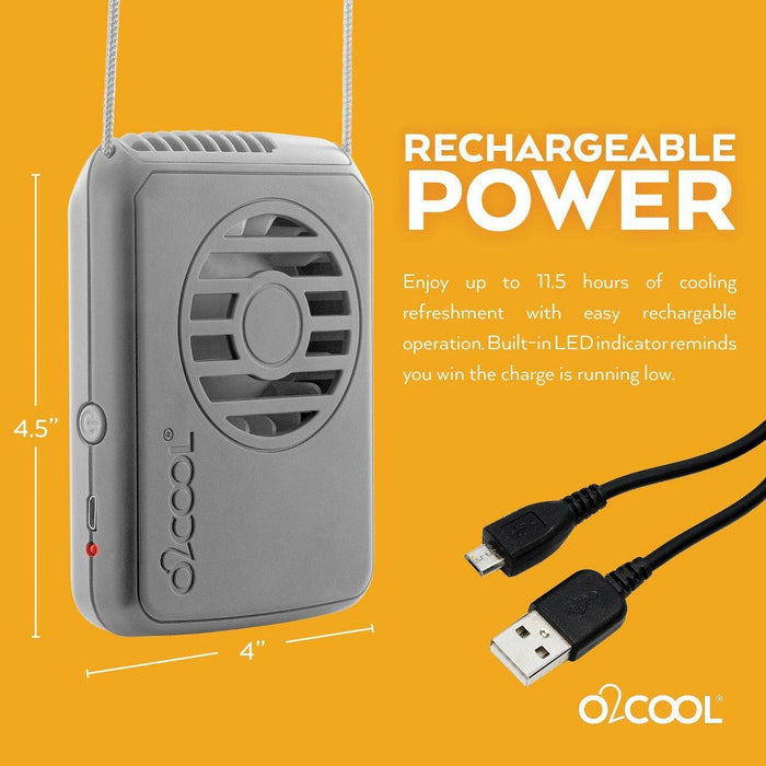 O2COOL 2pk Deluxe Necklace Fans Gray
