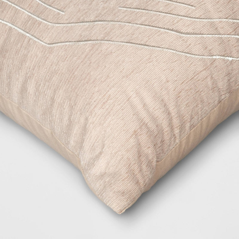 Oversized Geometric Patterned Metallic Embroidered Velvet Square Throw Pillow Beige - Threshold: Luxury Glam Decor for Indoor Use (LOCAL PICKUP ONLY)