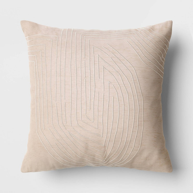 Oversized Geometric Patterned Metallic Embroidered Velvet Square Throw Pillow Beige - Threshold: Luxury Glam Decor for Indoor Use (LOCAL PICKUP ONLY)