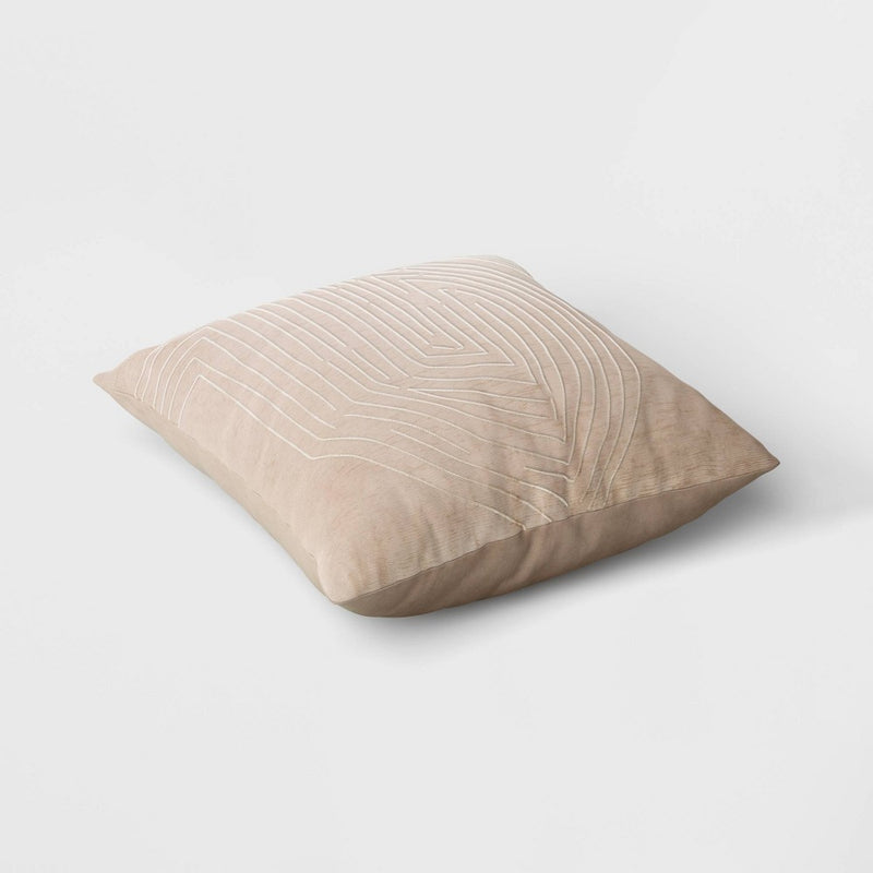 Oversized Geometric Patterned Metallic Embroidered Velvet Square Throw Pillow Beige - Threshold: Luxury Glam Decor for Indoor Use (LOCAL PICKUP ONLY)