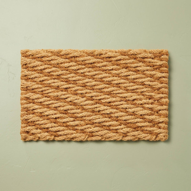 18"x30" Chunky Twisted Rope Handwoven Coir Doormat Natural/Brown - Hearth & Hand with Magnolia: Basket Weave, Rustic Style (LOCAL PICKUP ONLY)