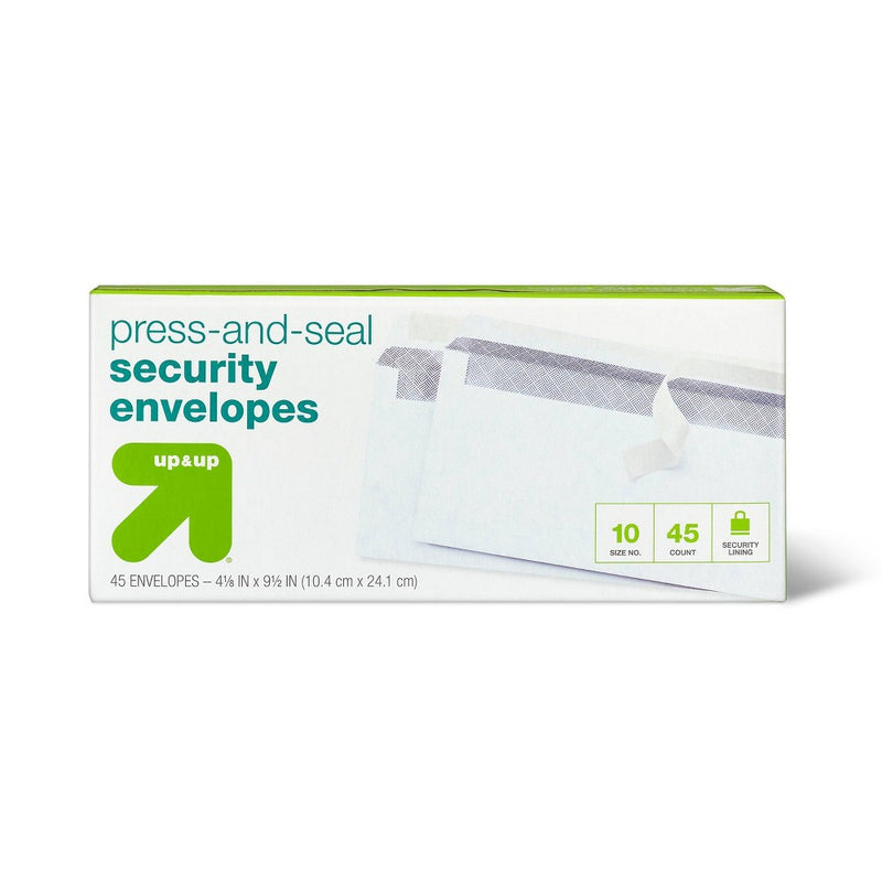 45ct 4"x9.5" Press and Seal Security Envelopes White - up & up