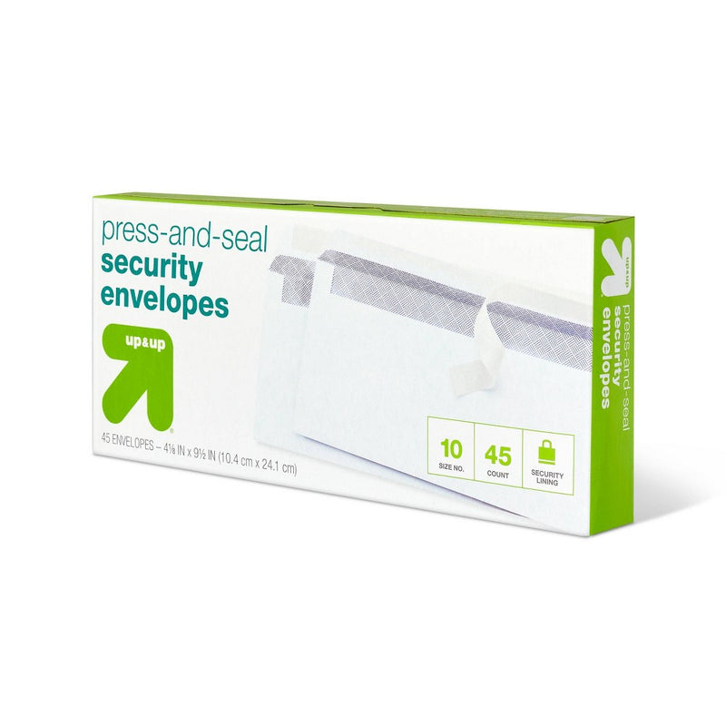 45ct 4"x9.5" Press and Seal Security Envelopes White - up & up