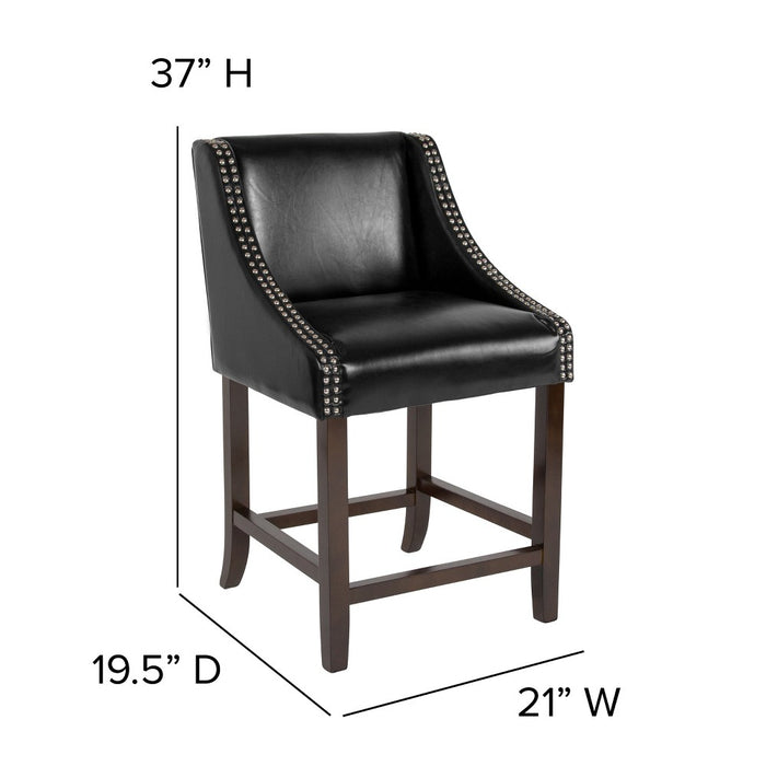 Flash Furniture Carmel Series 24" High Transitional Walnut Counter Height Stool with Nail Trim in Black LeatherSoft (LOCAL PICKUP ONLY)