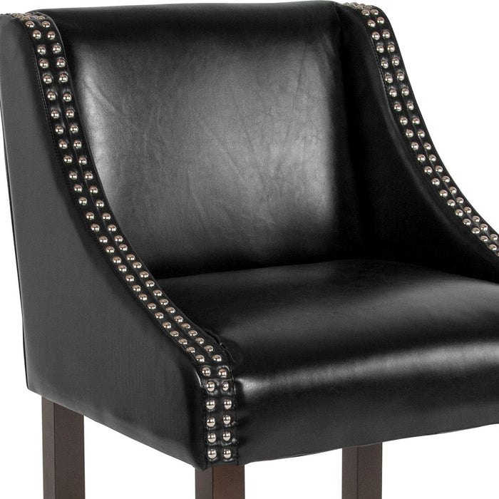 Flash Furniture Carmel Series 24" High Transitional Walnut Counter Height Stool with Nail Trim in Black LeatherSoft (LOCAL PICKUP ONLY)