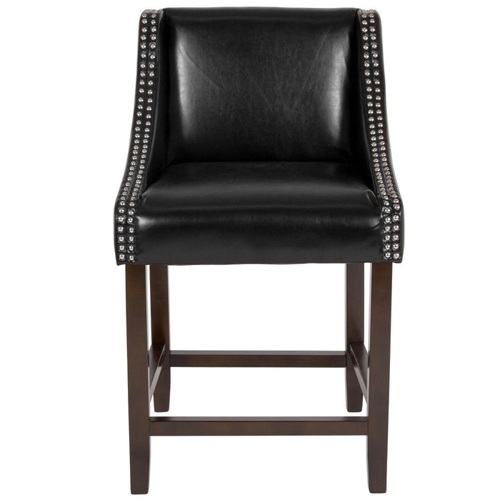 Flash Furniture Carmel Series 24" High Transitional Walnut Counter Height Stool with Nail Trim in Black LeatherSoft (LOCAL PICKUP ONLY)