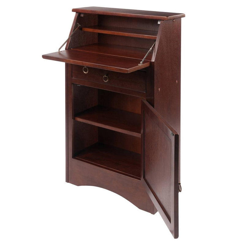 Regalia Secretary Desk Walnut - Winsome: Compact Workstation, Hutch, Storage Shelves (LOCAL PICKUP ONLY)