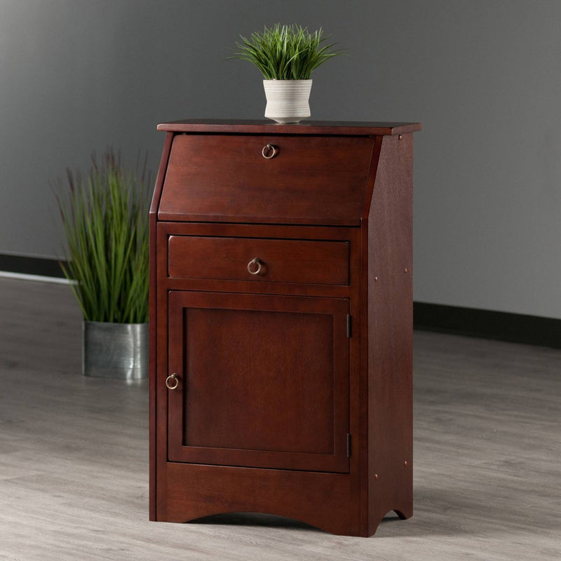 Regalia Secretary Desk Walnut - Winsome: Compact Workstation, Hutch, Storage Shelves (LOCAL PICKUP ONLY)