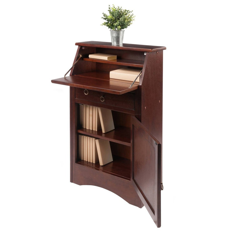 Regalia Secretary Desk Walnut - Winsome: Compact Workstation, Hutch, Storage Shelves (LOCAL PICKUP ONLY)