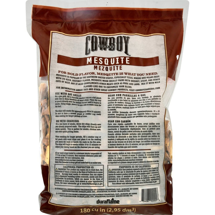 Cowboy 180 cu in Mesquite Chips: Natural Smoker Flavor for Charcoal Grill, Hickory Aroma