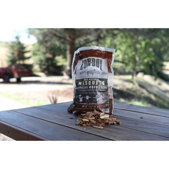 Cowboy 180 cu in Mesquite Chips: Natural Smoker Flavor for Charcoal Grill, Hickory Aroma