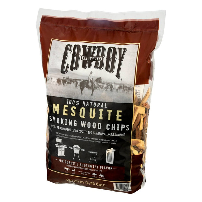 Cowboy 180 cu in Mesquite Chips: Natural Smoker Flavor for Charcoal Grill, Hickory Aroma