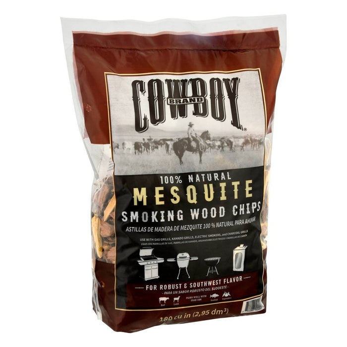 Cowboy 180 cu in Mesquite Chips: Natural Smoker Flavor for Charcoal Grill, Hickory Aroma