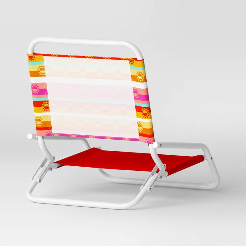 Recycled Fabric Outdoor Portable Beach Chair Sun Belt Stripe Coral Red - Sun Squad (LOCAL PICKUP ONLY)