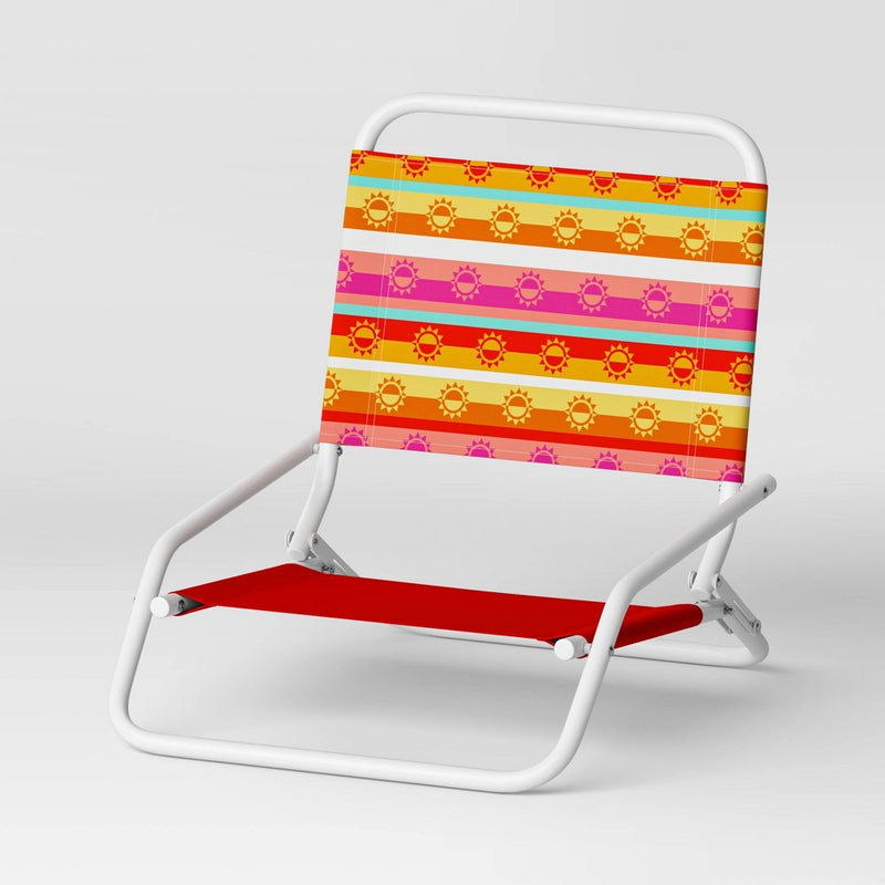 Recycled Fabric Outdoor Portable Beach Chair Sun Belt Stripe Coral Red - Sun Squad (LOCAL PICKUP ONLY)