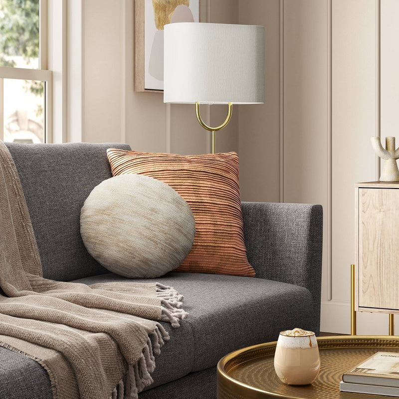 Woven Cotton Slub with Gold Lurex Round Throw Pillow Blue/Gray - Threshold: Indoor Decorative Accent for Couch or Bed
