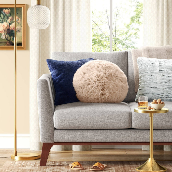 Long Faux Fur Round Throw Pillow Beige - Threshold