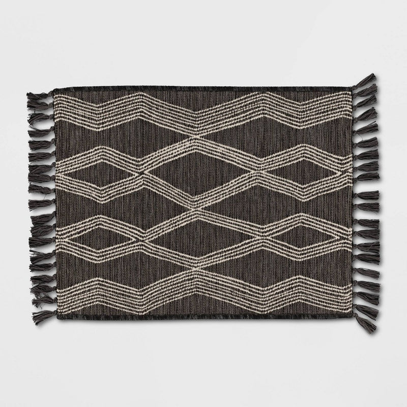 2'x3' Modern Diamond Tapestry Rectangular Woven Outdoor Accent Rug Charcoal Gray - Threshold