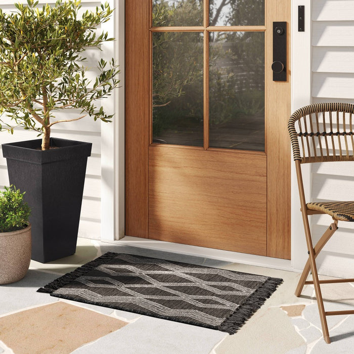 2'x3' Modern Diamond Tapestry Rectangular Woven Outdoor Accent Rug Charcoal Gray - Threshold