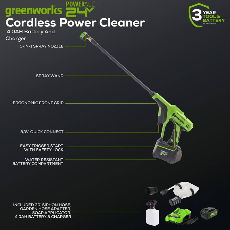 Greenworks POWERALL 600 PSI Cordless Battery Power Cleaner Kit with 4.0Ah Battery Charger