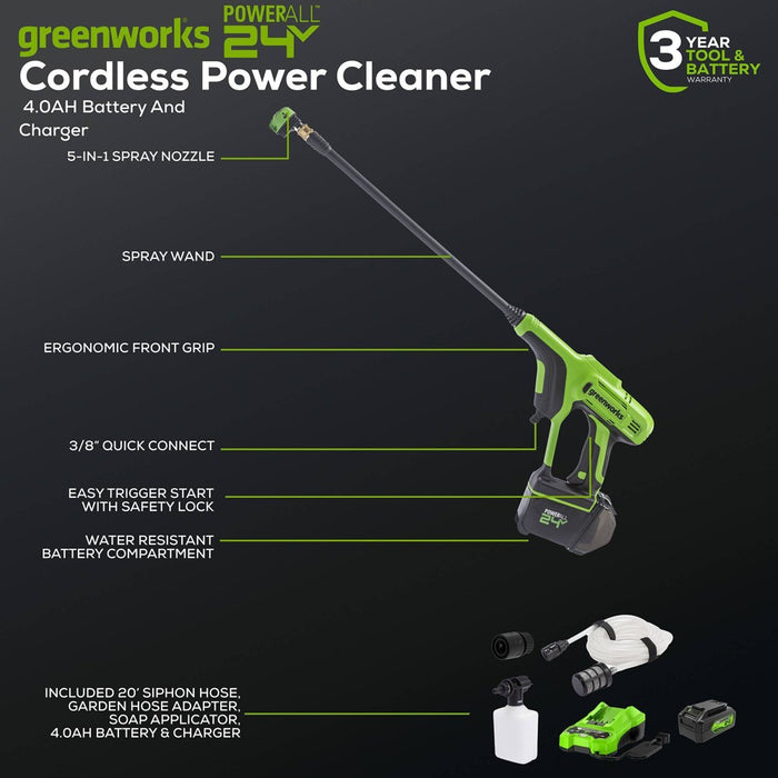 Greenworks POWERALL 600 PSI Cordless Battery Power Cleaner Kit with 4.0Ah Battery Charger