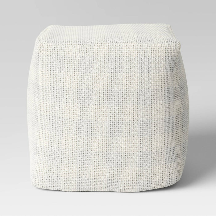 18"x18" Chunky Check Outdoor Patio Pouf Cream - Threshold designed with Studio McGee