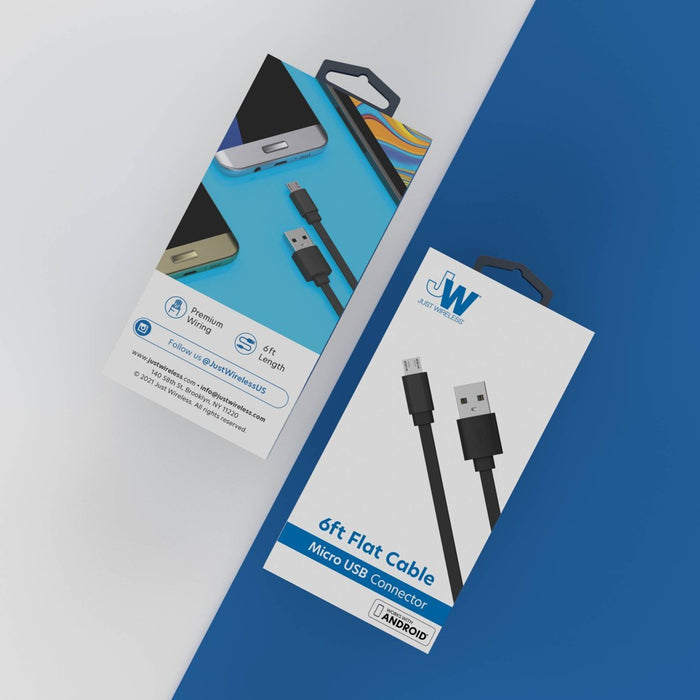 Just Wireless 6' Flat TPU Micro USB to USB-A Cable - Black