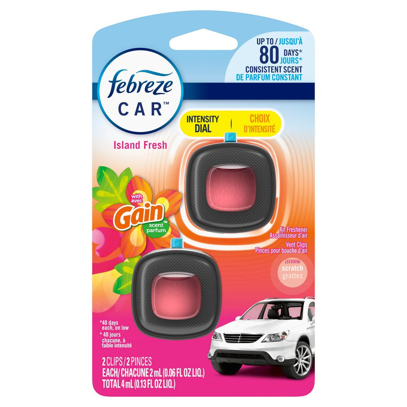 Febreze Car Air Freshener Vent Clip - Gain Island Fresh Scent - 0.13 fl oz/2pk