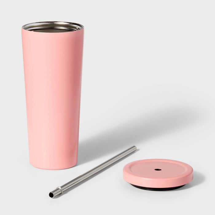 20oz Stainless Steel Tumbler with Straw Pink - Sun Squad
