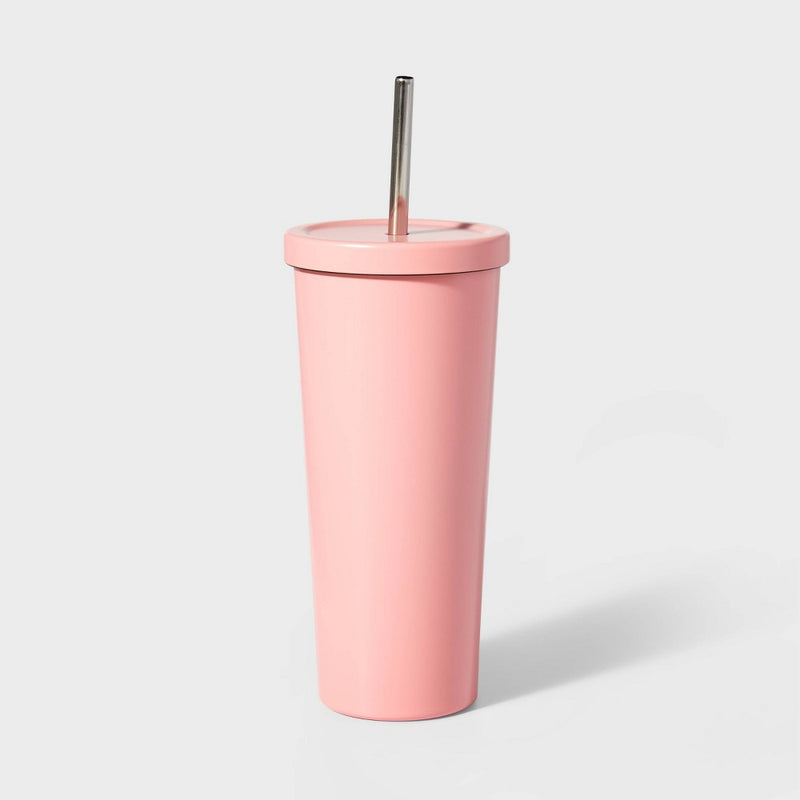 20oz Stainless Steel Tumbler with Straw Pink - Sun Squad