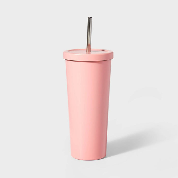 20oz Stainless Steel Tumbler with Straw Pink - Sun Squad