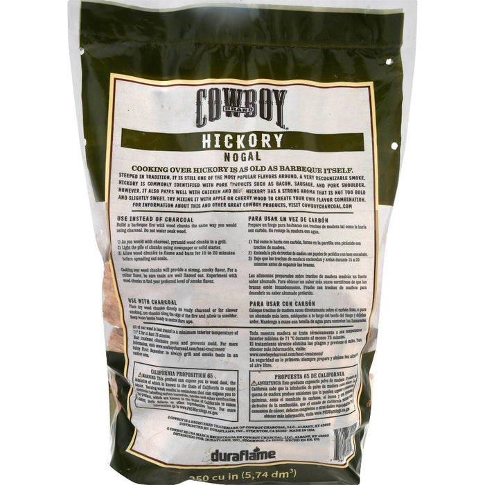 Cowboy 350 cu in Hickory Wood Chunks: Natural Smoke Flavor for Grilling, Ideal for Beef, Pork & Chicken