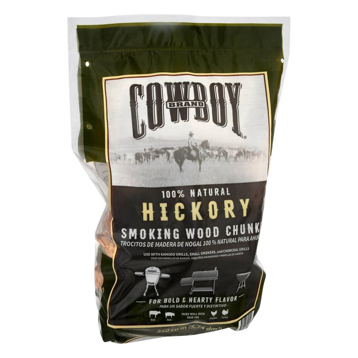 Cowboy 350 cu in Hickory Wood Chunks: Natural Smoke Flavor for Grilling, Ideal for Beef, Pork & Chicken