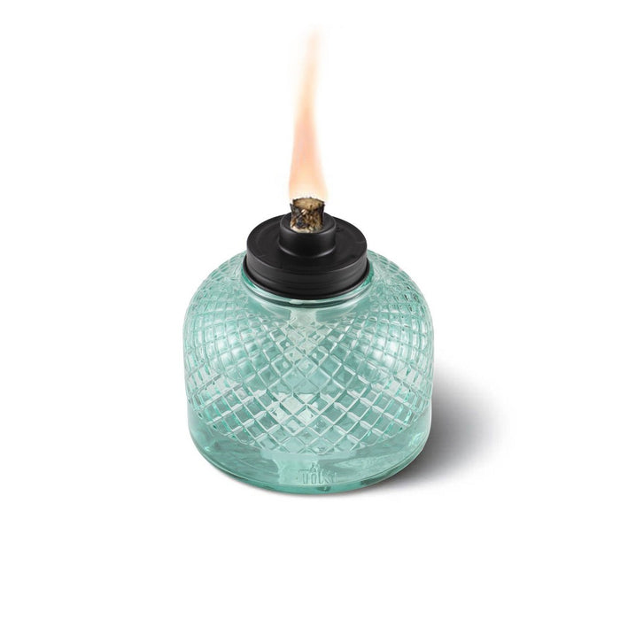 TIKI Large Table Top Studded Glass Oil Lamp - Blue: Outdoor Ambiance, Fiberglass Wick, No Assembly Required