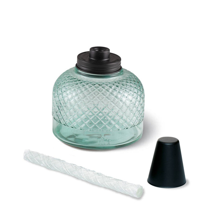 TIKI Large Table Top Studded Glass Oil Lamp - Blue: Outdoor Ambiance, Fiberglass Wick, No Assembly Required