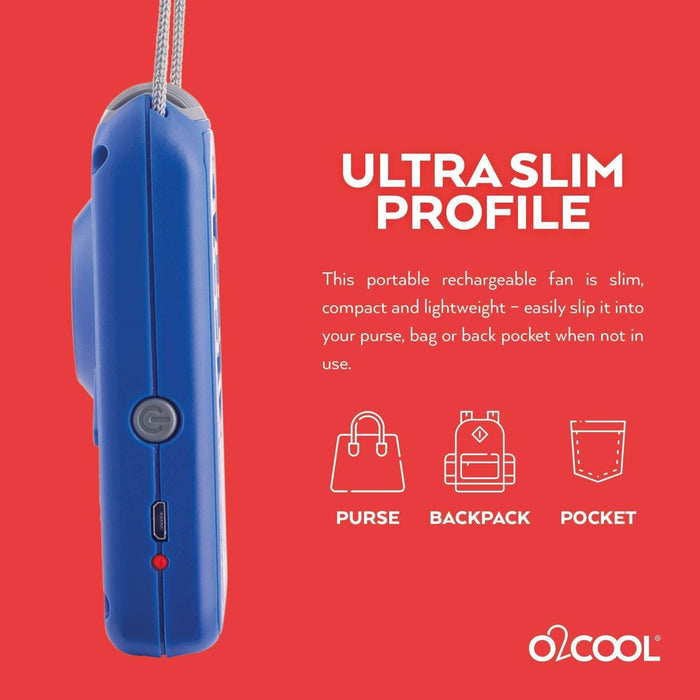 O2COOL Rechargeable Deluxe Necklace Fan with USB Cord Blue